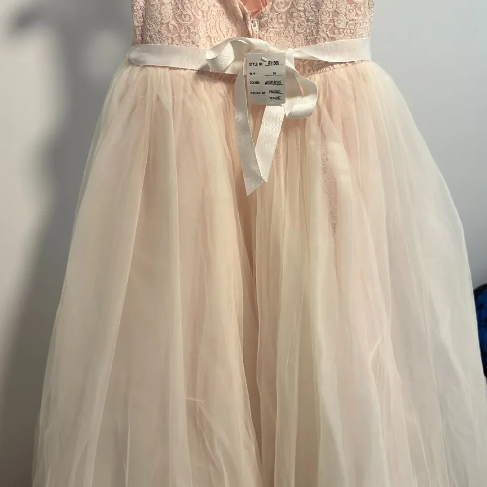 Ball Gown Flower Girl Dress with Heart Cutout , Whisper Pink , Size 14 - Picture 4 of 5